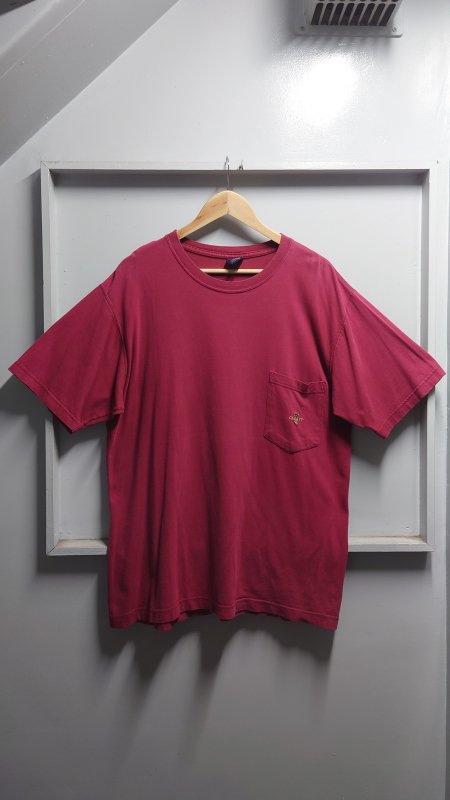 90’s GANT ワンポイント ロゴ 刺繍 ポケット付き Tシャツ バーガンディー L 半袖 ガント (VINTAGE)