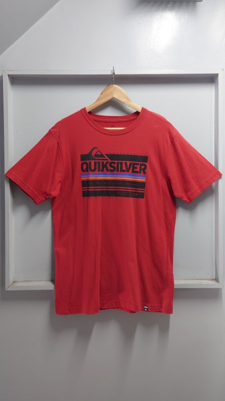 QUIKSILVER ロゴ プリント Tシャツ レッド L 半袖 クイックシルバー (USED)
