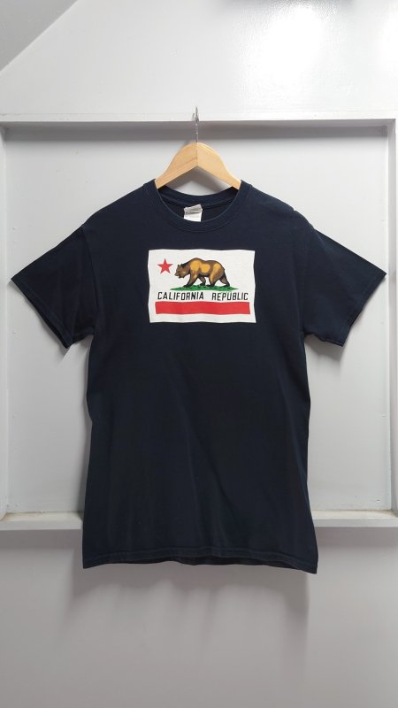 CALIFORNIA REPUBLIC プリント Tシャツ ブラック S 半袖 カリフォルニア州旗 GILDAN Ultra Cotton (USED)