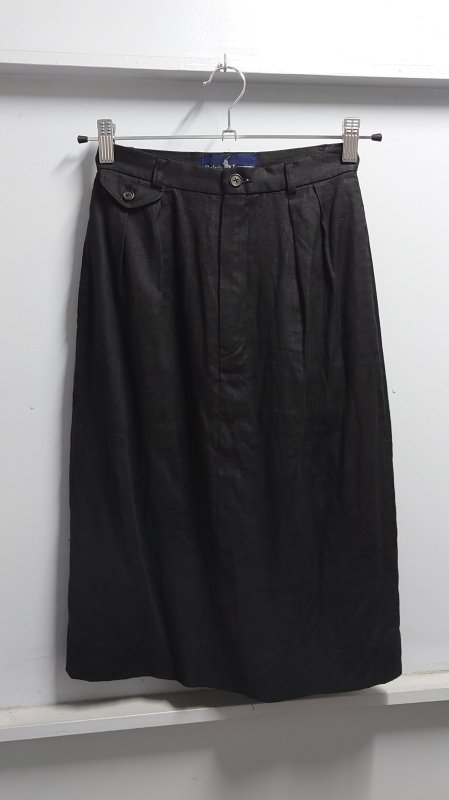 00’s RALPH LAUREN ツータック ブラック リネン スカート サイズ7 裏地キュプラ 両側ポケット付き ラルフローレン 2000年代 (USED)