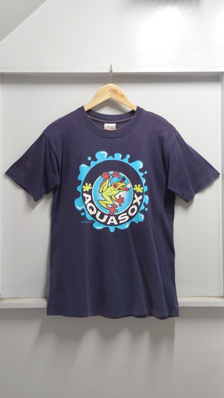 03’s majestic MLB AQUASOX フロッグ ナンバリング 両面プリント Tシャツ ネイビー L 半袖 カエル マジェスティック 2000年代 (USED)