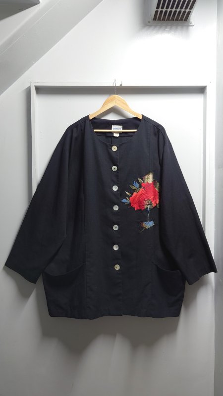 80's　USA製　レオパード柄シャツ　長袖シャツ　ブラウス　スタンドカラー