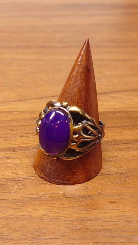 Purple Stone Ring 石付き デザイン リング FREE SIZE サイズ調節可能 指輪 (USED)