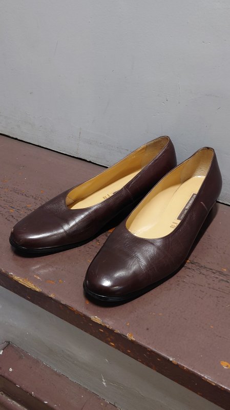 WASHINGTON GINZA ローヒール レザー パンプス ダークブラウン 25.5cm 靴 (USED)