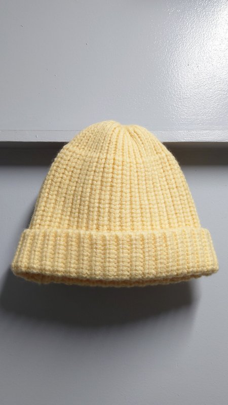 Stuart Austin 英国製 リブ編み ウール ニット キャップ クリームイエロー ニット帽 帽子 スチュアートオースティン (USED)