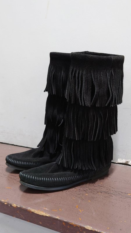 MINNETONKA Calf 3-Layer Fringe Boot 3ʥե ɥ쥶  ֡ ֥åUS6 23.5cm ߥͥȥ (USED)