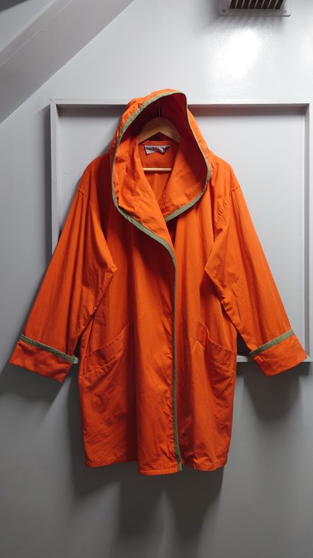 90’s Calvin Klein フード付き パイピング ガウン コート オレンジ サイズ9 カルバンクライン ck (VINTAGE)