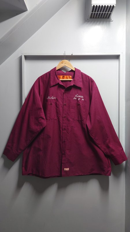 RED KAP 刺繍入り ワークシャツ バーガンディー 3XL 長袖 レッドキャップ (USED)