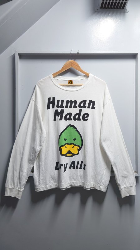 HUMAN MADE “Dry Alls” ダックプリント 長袖 Tシャツ ホワイト XL ロングスリーブ ロンティー ヒューマンメイド 日本製 (USED)