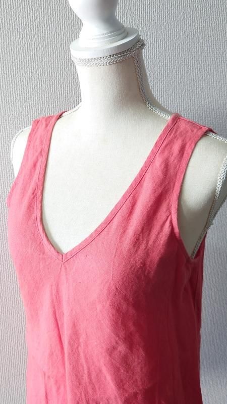 開催中セール一覧 リトアニア製 FLAX 90's Vネック S ピンク タンクトップ リネン タンクトップ