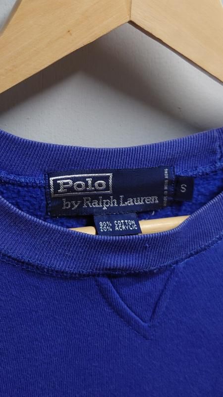 90's Polo Ralph Lauren 前Vガゼット ラグランスウェット ブルー