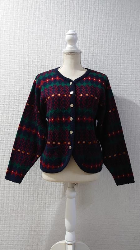 【希少！！】 ノルディック Tally-Ho Vintage ニットカーディガン 総柄 M カーディガン