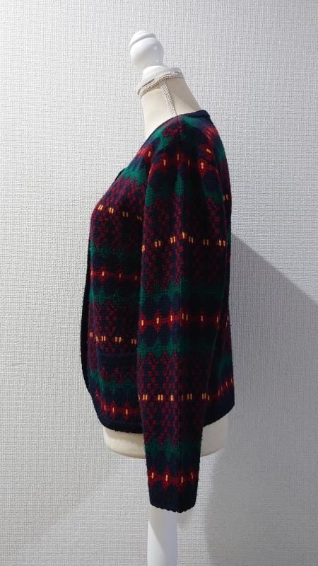 満点の Tally-Ho Vintage ノルディック 総柄 M ニットカーディガン カーディガン