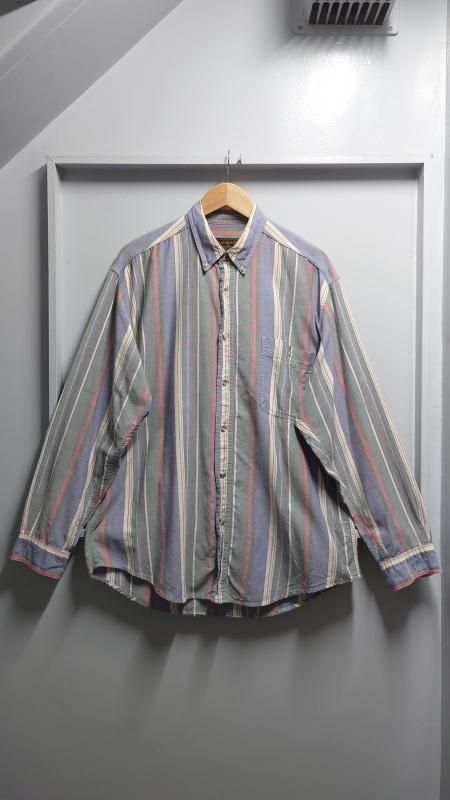 90's Eddie Bauer 黒タグ マルチストライプ BDシャツ L (VINTAGE 90's Eddie Bauer 黒タグ マルチストライプ BDシャツ L (VINTAGE