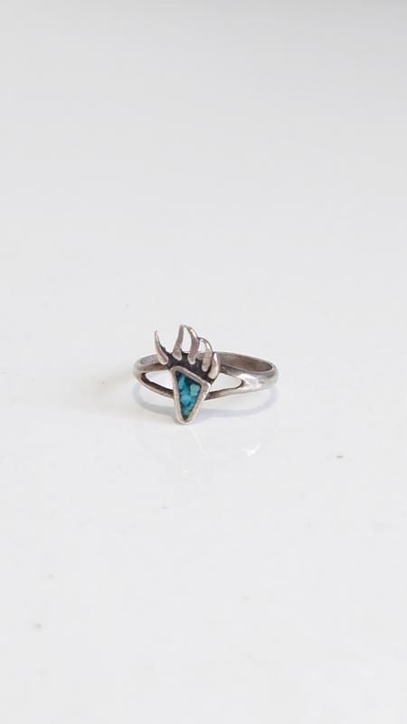 Vintage Sterling Silver Turquoise Chip Inlay Bear Paw Ring 10 (VINTAGE)