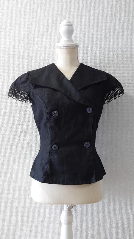 PLURAL ڥ Panama Linen Double Breasted Sailor Collar Blouse 40 (USED)