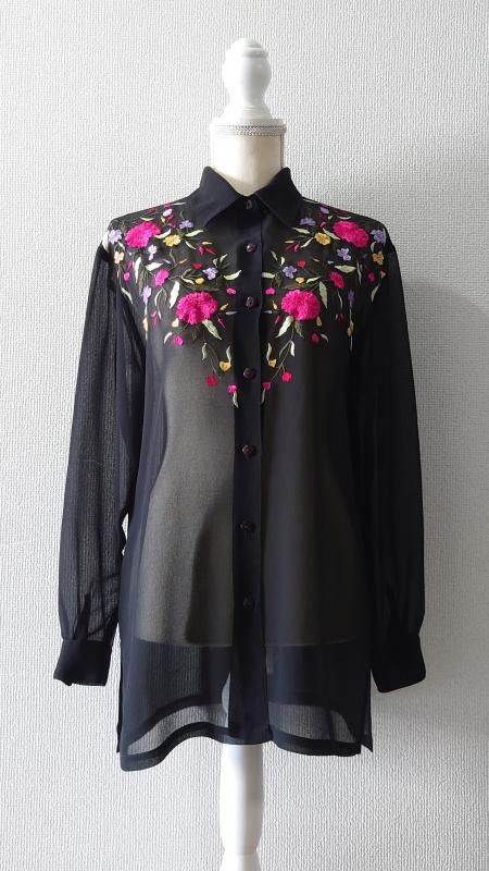 80s Florissant New York Flower Embroidery  S (VINTAGE)