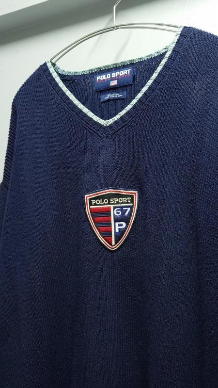 90s ポロスポーツ　センターロゴ Vネック アラン ウールニット ワッペン 楽天市場】ポロスポーツ（ニット・セーター｜トップス）：メンズ
