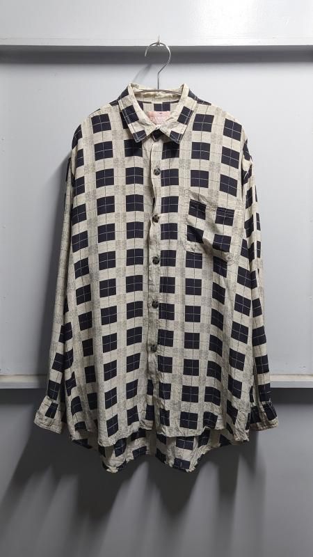 Silk World チェック柄 シルクシャツ L (USED)