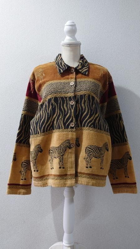 90s Tan Trums Zebra Pattern ֥󥸥㥱å L (VINTAGE)