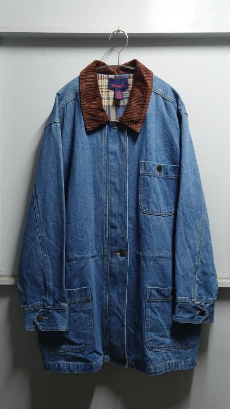 <img class='new_mark_img1' src='https://img.shop-pro.jp/img/new/icons7.gif' style='border:none;display:inline;margin:0px;padding:0px;width:auto;' />90’s Denim&Co. 襟コーデュロイ デニム カバーオールジャケット 1X (VINTAGE)
