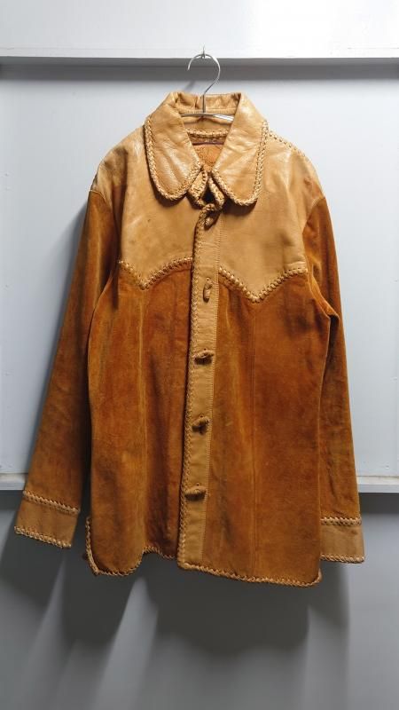 <img class='new_mark_img1' src='https://img.shop-pro.jp/img/new/icons6.gif' style='border:none;display:inline;margin:0px;padding:0px;width:auto;' />70-80’s Merry Go Round Shops “Hand Laced” ウェスタン レザージャケット サイズ38 (VINTAGE)