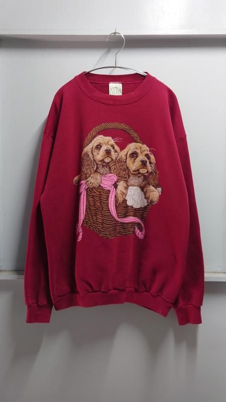 <img class='new_mark_img1' src='https://img.shop-pro.jp/img/new/icons5.gif' style='border:none;display:inline;margin:0px;padding:0px;width:auto;' />90s Cotton Grove USA Cocker Spaniel Dog Print Sweatshirt L (VINTAGE)