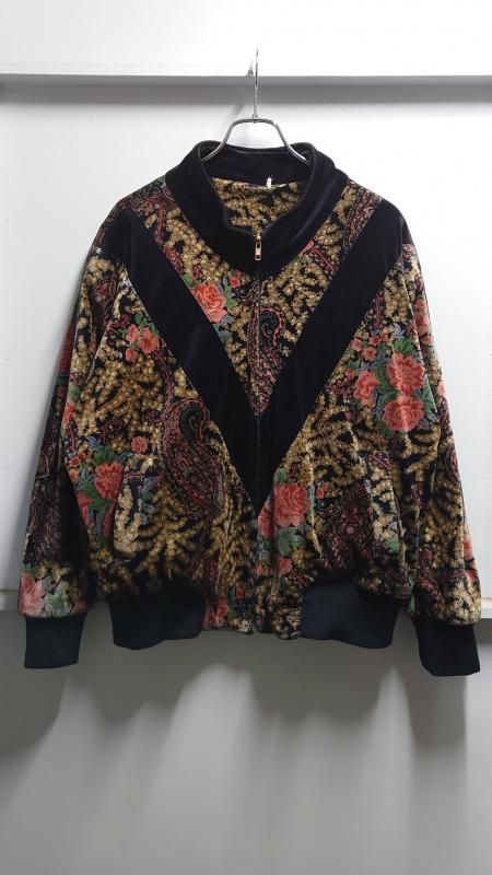 <img class='new_mark_img1' src='https://img.shop-pro.jp/img/new/icons5.gif' style='border:none;display:inline;margin:0px;padding:0px;width:auto;' />80s Unknown Rose zipper Flower Paisley Velour Jacket L (VINTAGE)