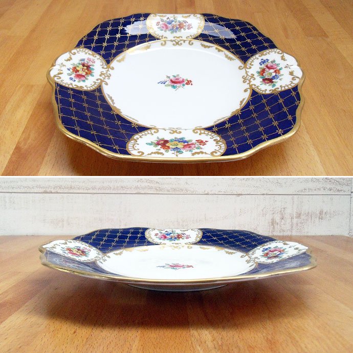 アンティーク食器｜メーカー不明｜プレート(大皿)｜上品な藍色と豪華な金彩・1900年頃
