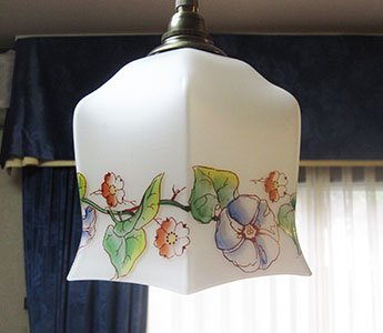 アンティーク雑貨 アンティークランプ ペンダントランプシェード ハンドペイント 手描き 六角の花形