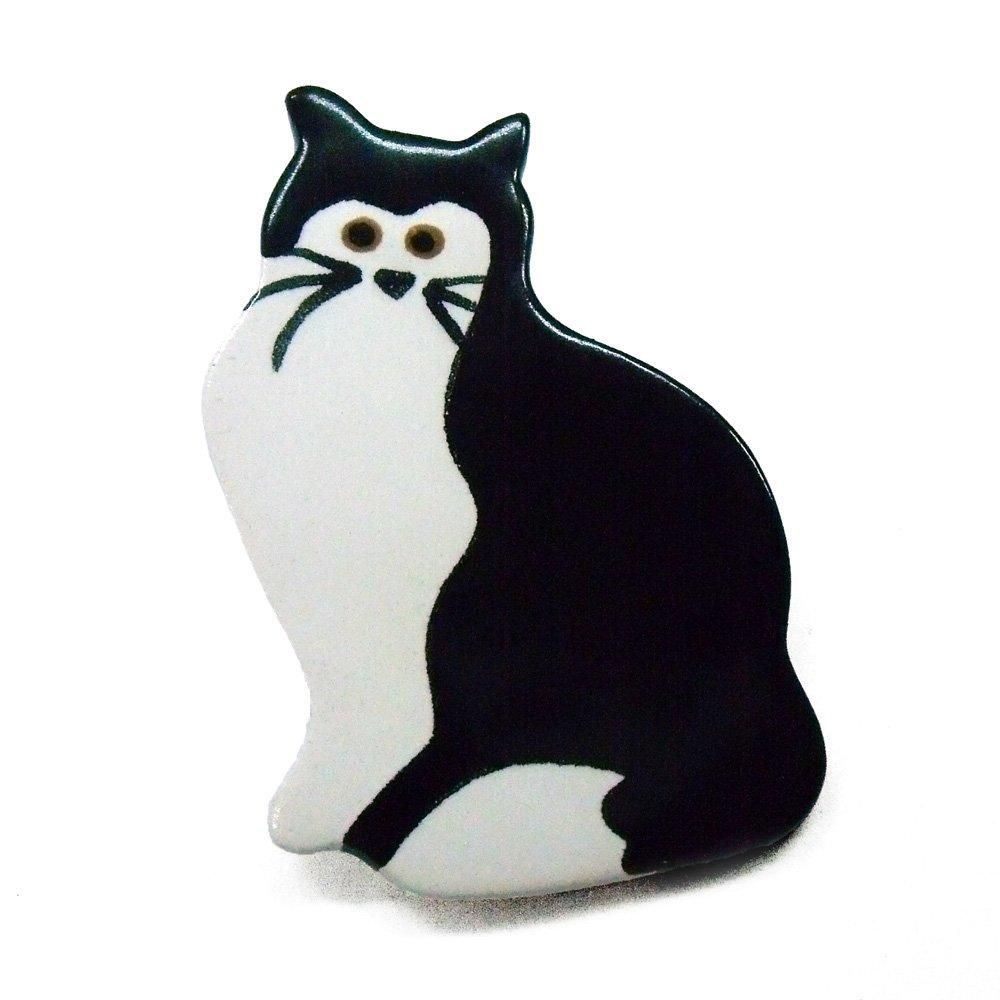 陶器のブローチ 白黒猫 英国製 ハンドメイド ストックウェル セラミック
