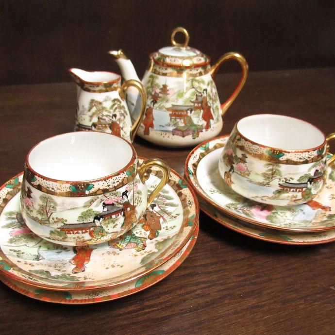 アンティーク食器 オールドノリタケ Noritake ティーセット 金盛り ハンドペイント 英国輸出用 1906 25年頃