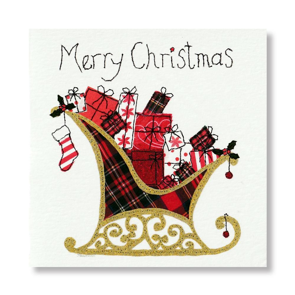 グリーティングカード クリスマス サンタのそり 刺繍柄 ラインストーン付き ハンドメイド 英国製 グリーティングカード クリスマス サンタのそり 刺繍柄 ラインストーン付き ハンドメイド 英国製