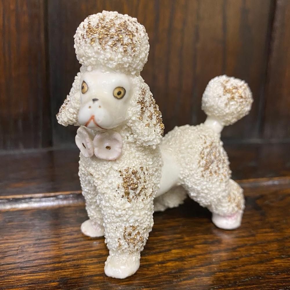 アンティーク雑貨 置物 フィギュア プードル 犬 金彩 メーカー不明