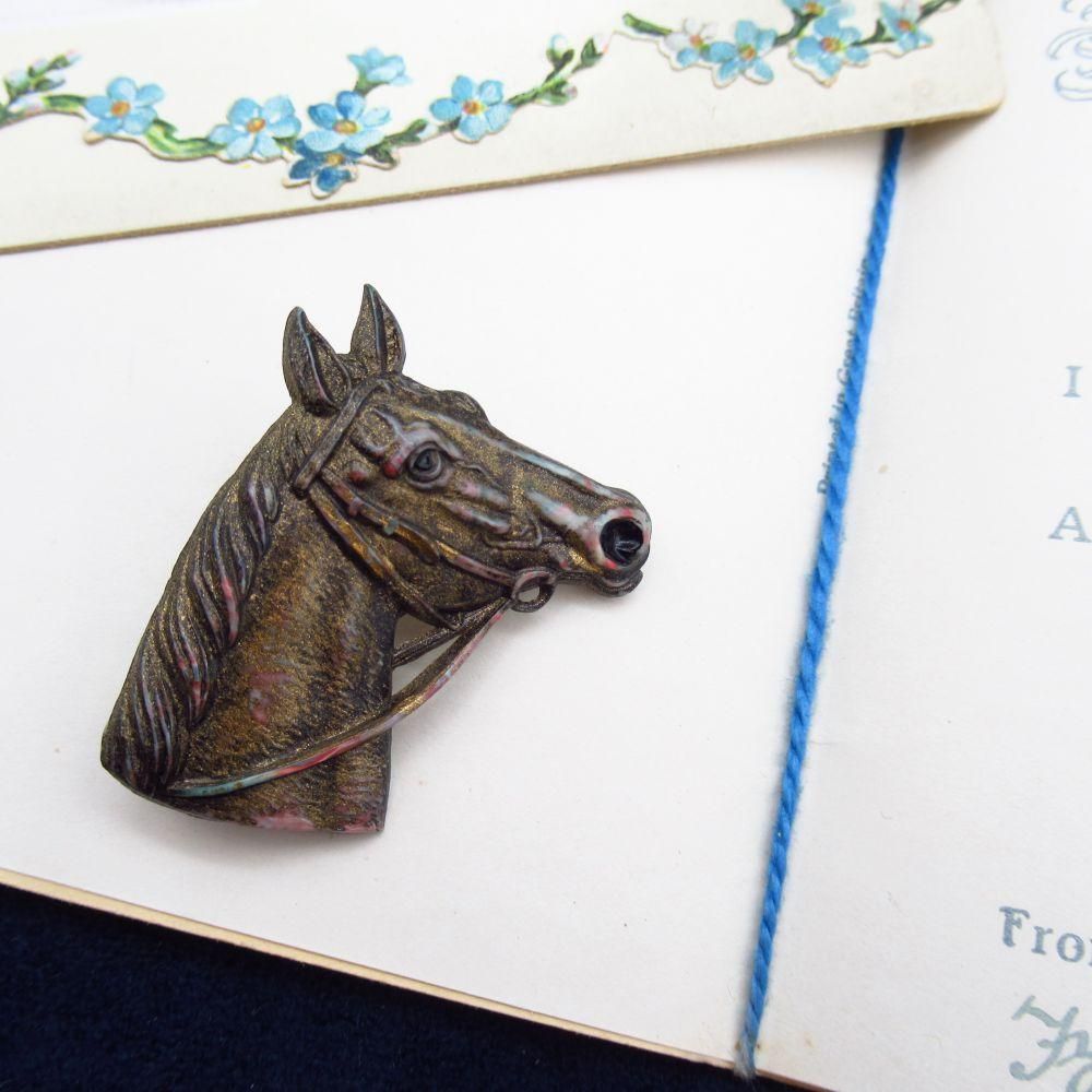 英国製　馬ブローチ　ビンテージ品 特集掲載】【marche】馬とヴィンテージビジューのミニブローチ