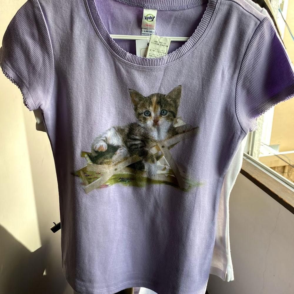 【人気急上昇】 Chopova 25SS猫イラスト 半袖Tシャツ Mサイズ （CIAO ciao トップス