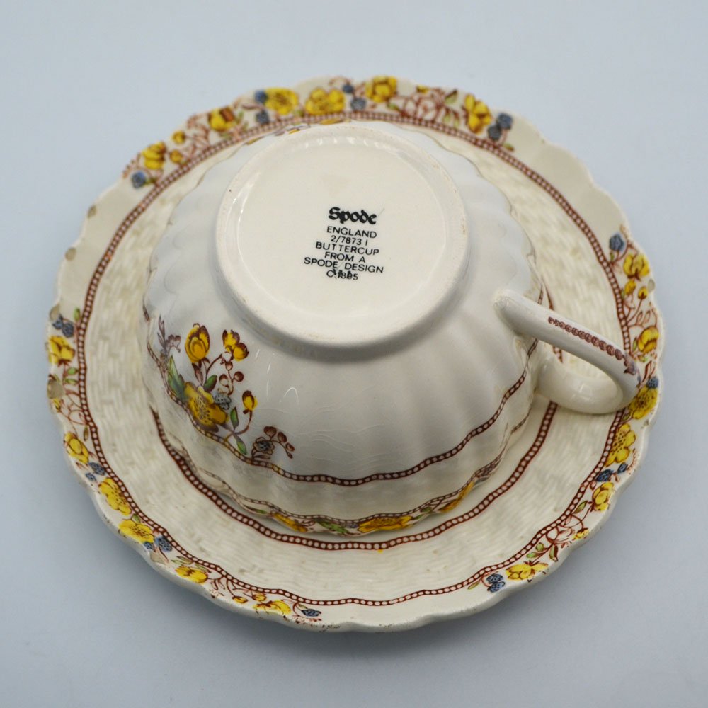 訳あり｜アンティーク食器｜Spode スポード｜Buttercup バターカップ｜一部ハンドペイント｜ティーカップ&ソーサー｜1970年頃