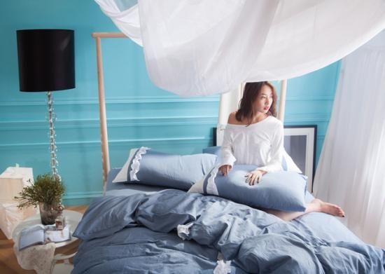 可愛い花柄布団カバー4点セット Bella16 ブルー (寝具/寝具