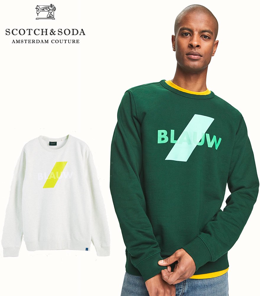 SCOTCH&SODA/スコッチ&ソーダ　プリントスウェット　cotton Blauw logo crew neck sweatshirt　282-23808【156784】全2色