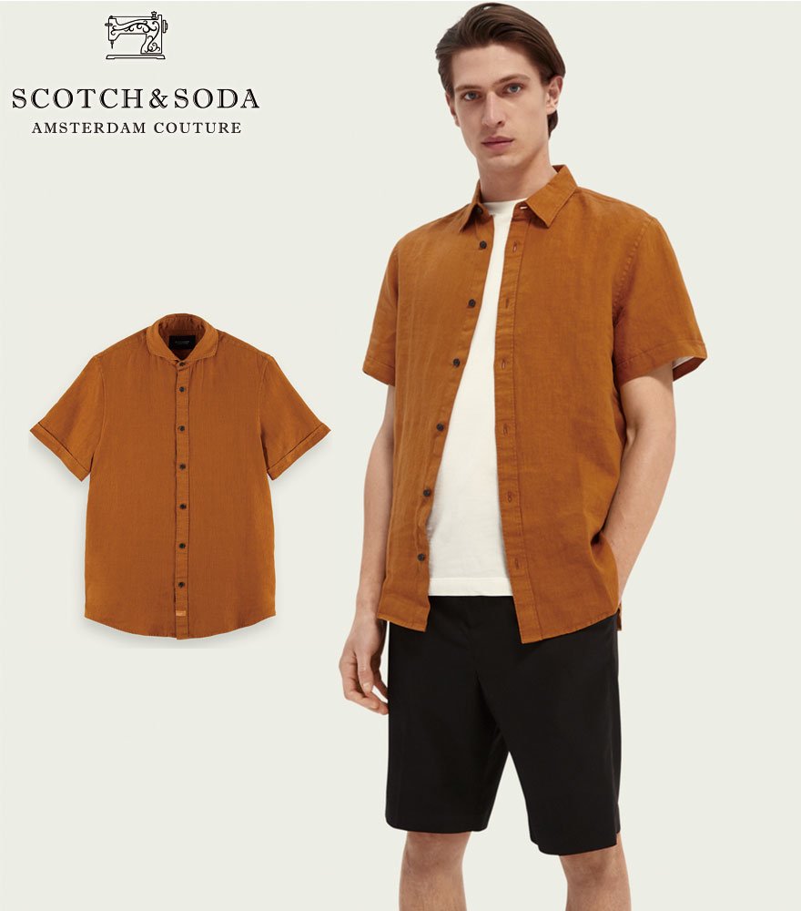 SCOTCH&SODA/å&Ⱦµͥ󥷥  Regular-Fit Short-Sleeved Linen Shirt֥饦292-32402160791