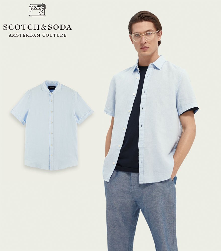 SCOTCH&SODA/スコッチ&ソーダ　半袖リネンシャツ Regular-Fit Short-Sleeved Linen Shirt　ライトブルー　292-32402【160791】