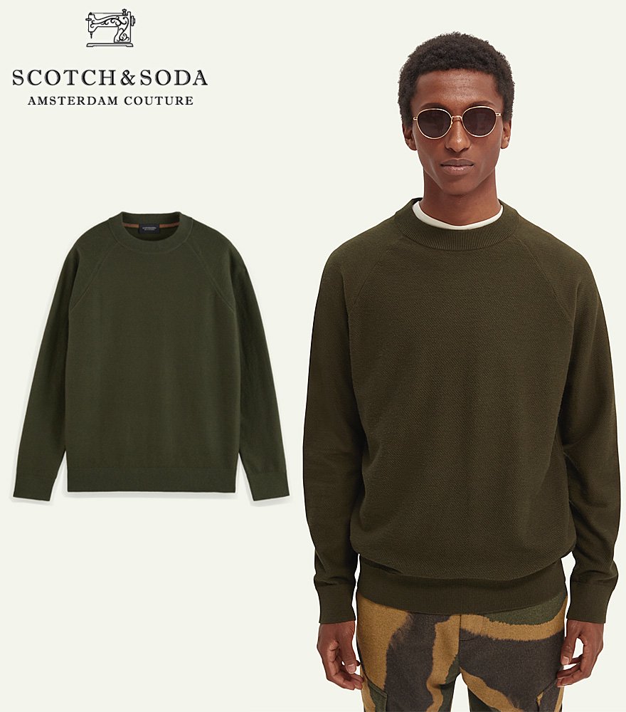 SCOTCH&SODA/スコッチ&ソーダ　ニット　Structured raglan-sleeved sweater　カーキ　292-45412【164010】