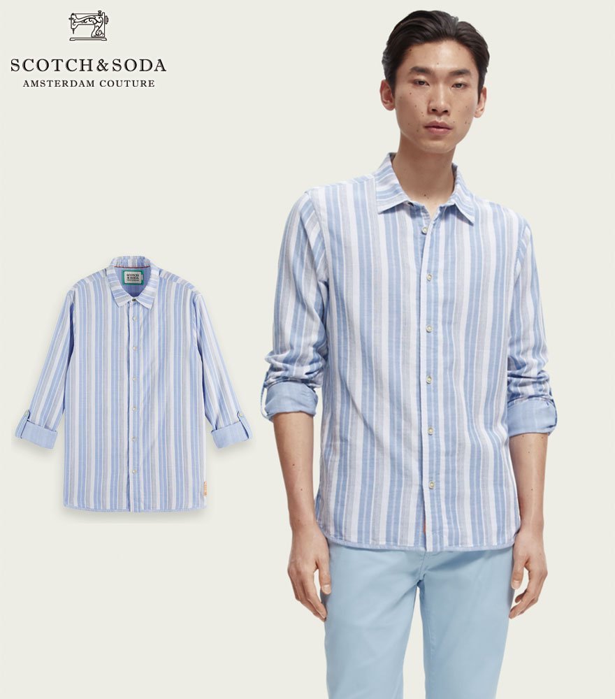SCOTCH&SODA/スコッチ&ソーダ　ストライプシャツ　Regular-Fit Bonded Shirt　ブルー　292-51405【165998】