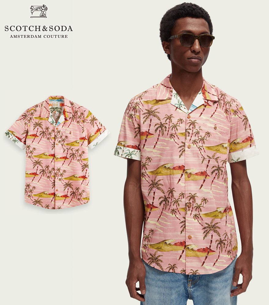 SCOTCH&SODA/スコッチ&ソーダ　ハワイアンシャツ　Printed Hawaiian shirt　ピンク　292-52403【166014】
