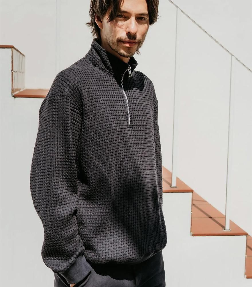 STONE  ブラック ワッフル生地 公式・アウトレット】コンフォーティブワッフルロングパンツ