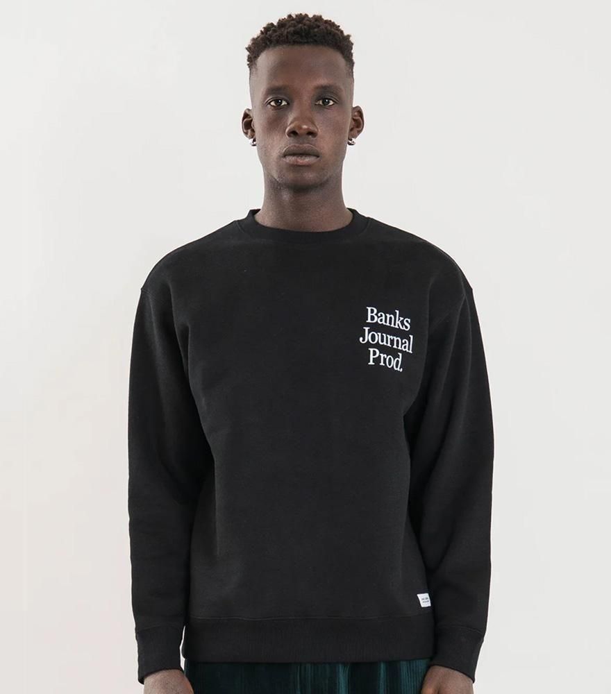 <img class='new_mark_img1' src='https://img.shop-pro.jp/img/new/icons14.gif' style='border:none;display:inline;margin:0px;padding:0px;width:auto;' />BANKS JOURNAL/バンクス ジャーナル スウェット PRINT CREW:ブラック
