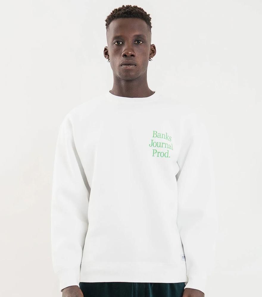 <img class='new_mark_img1' src='https://img.shop-pro.jp/img/new/icons14.gif' style='border:none;display:inline;margin:0px;padding:0px;width:auto;' />BANKS JOURNAL/バンクス ジャーナル スウェット PRINT CREW:ホワイト