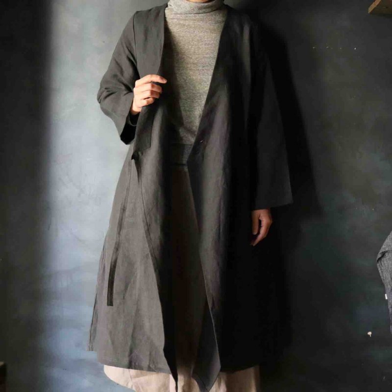 袖丈約54cmサラジジ カシュクールワンピースコート(L) リネン - ロング