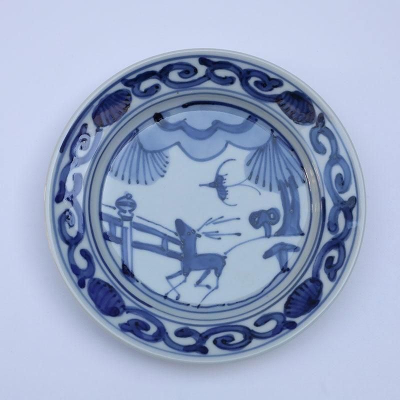 樋山真弓⭐️ 五寸皿（染付鹿文）　九谷焼　作家⭐️3枚 樋山真弓 染付鹿文五寸皿 - copse | good home good taste good design