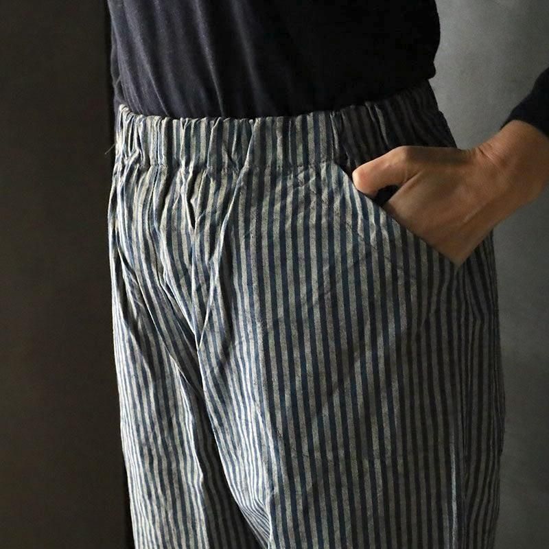 YAMMA 会津木綿ダボダボパンツ （丈20cmプラス）青棒縞 - copse | good